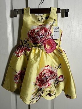 NWT Zunie Kids Yellow Floral Mikado Scallop Hem Party Dress Toddler Girls Size 4
